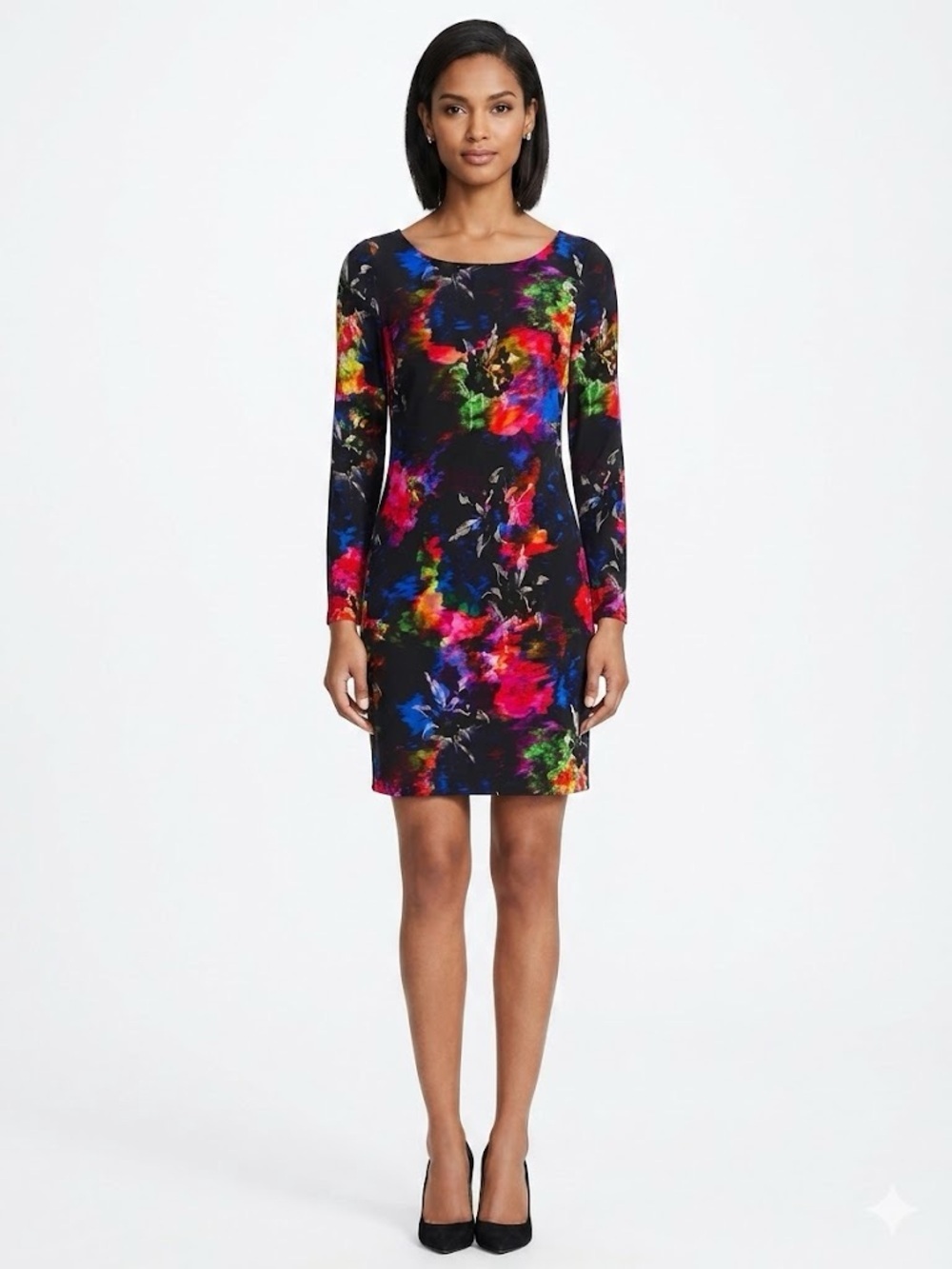 NWT Milly Macy's Floral Abstract Long Sleeve Sheath Dress Black Multicolor 4